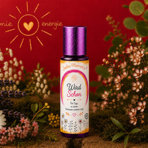 Aroma-Roll-on Wird Schon aus der Serie Seelen-Momente von Harmonie Energie, umgeben von getrockneten Kraeutern und Blueten